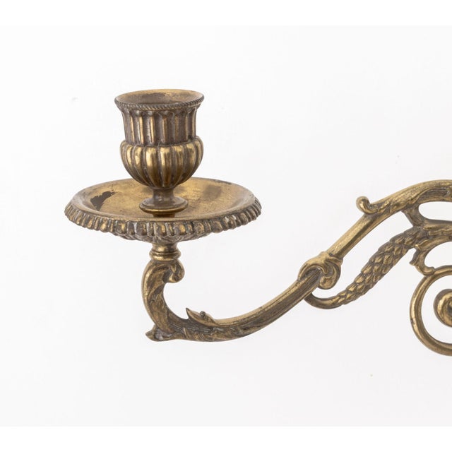 Early 20th Century Pair of French Empire Style Brass Swing-Arm Wall Sconces For Sale - Image 5 of 9