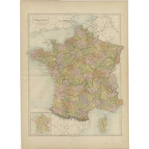Antique Map of France by A & C. Black, 1870 For Sale - Image 3 of 6