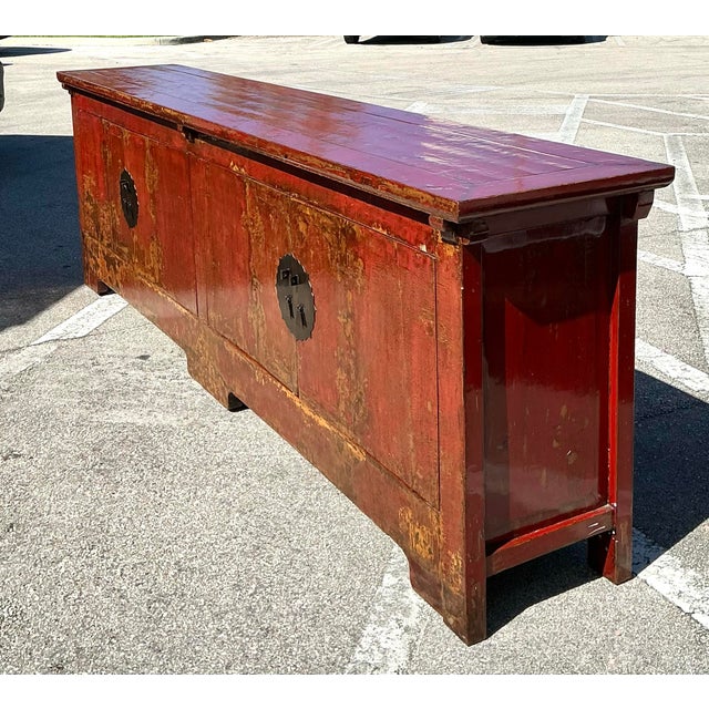 Vintage Asian Medallion Reclaimed Wood Long Credenza For Sale - Image 11 of 12