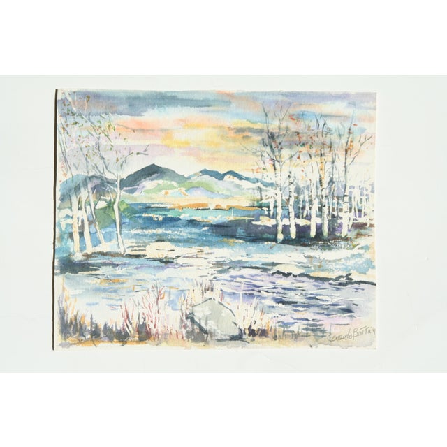 1960s Watercolor Painting Landscape by C. Brittain For Sale