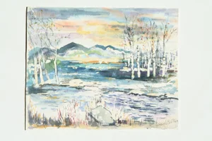 1960s Watercolor Painting Landscape by C. Brittain
