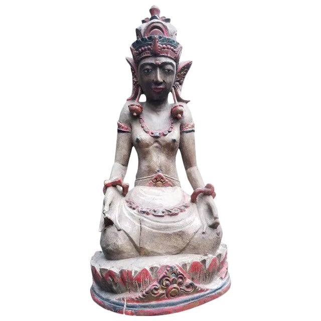 Carved Wood Hindu or Tibetan Crowned Goddess For Sale