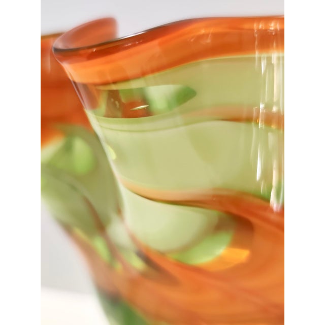 Vintage Italian Green and Orange Murano Glass Vase from Fratelli Toso, 1980s For Sale - Image 11 of 13