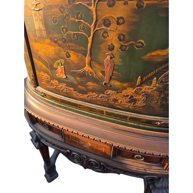 Antique Chinoiserie Curio Cabinet Hutch Vitrine Breakfront Vernis Martin Style For Sale - Image 16 of 18
