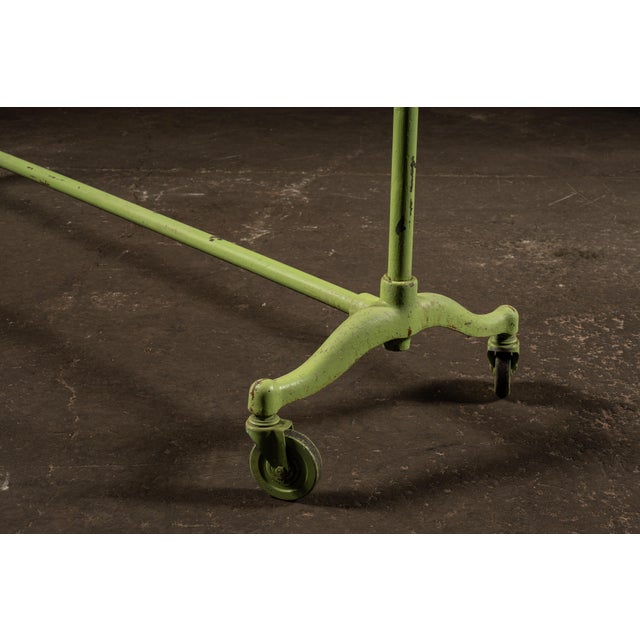 Vintage Industrial Rolling Cast Iron Pipe-Frame Garment Rack in Green For Sale - Image 9 of 9