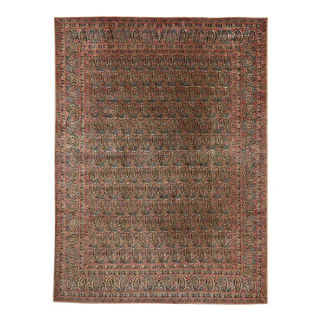 1950s Old Persian Kerman Area Rug 10x12 For Sale