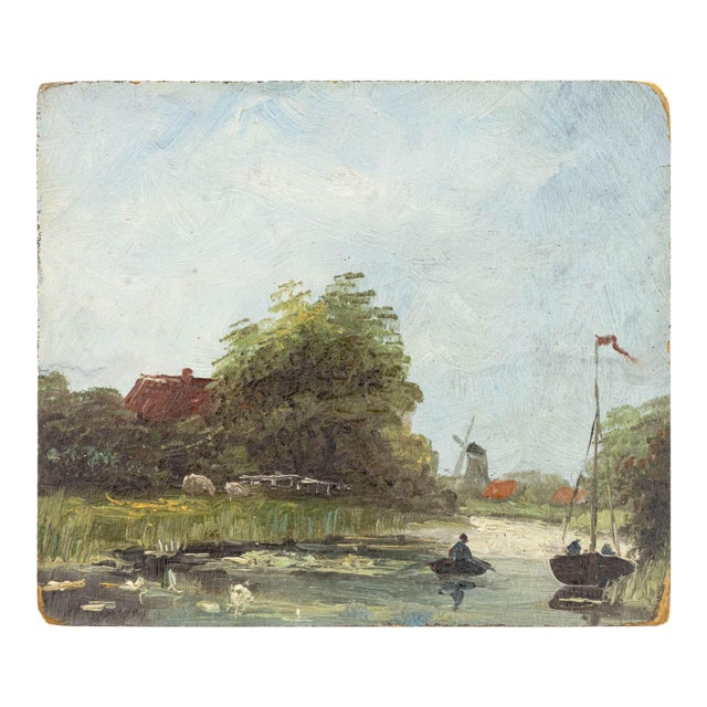 Dutch School River Landscape Oil on Panel For Sale