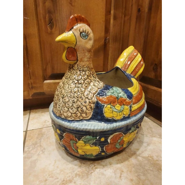 Vintage Mexican Folk Art Talavera Ceramic Rooster Planter For Sale - Image 11 of 11