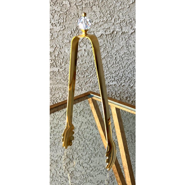 Brass Hollywood Regency-Style Circa 1980 Fabulously Sleek Brass & Crystal Ice Tongs, Hong Kong For Sale - Image 8 of 12