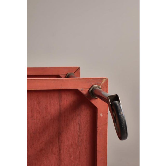 Functionalist Scandinavian Red Lacquered Steel Tube and Wood Serving Cart, 1930s For Sale - Image 12 of 18