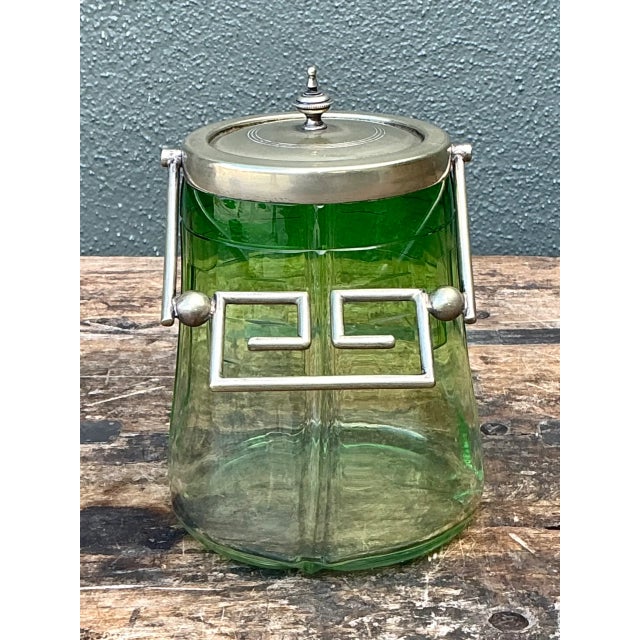 Vintage Green Glass and Metal Ice Bucket For Sale In West Palm - Image 6 of 12