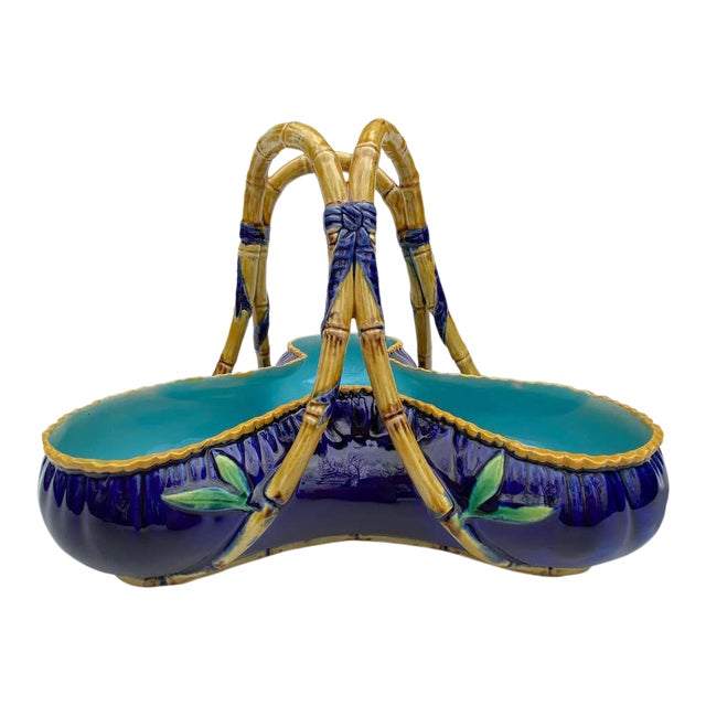 George Jones Majolica 'Rose Basket' in Cobalt Blue, Circa 1872 For Sale