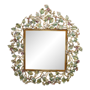 Jay Strongwater Flora and Fauna Enamel Bronze Swarovski Crystal Wall Mirror