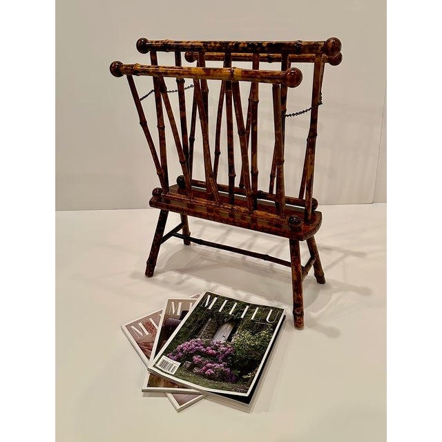 Antique English Faux Tortoiseshell & Bamboo Magazine Rack | Chairish