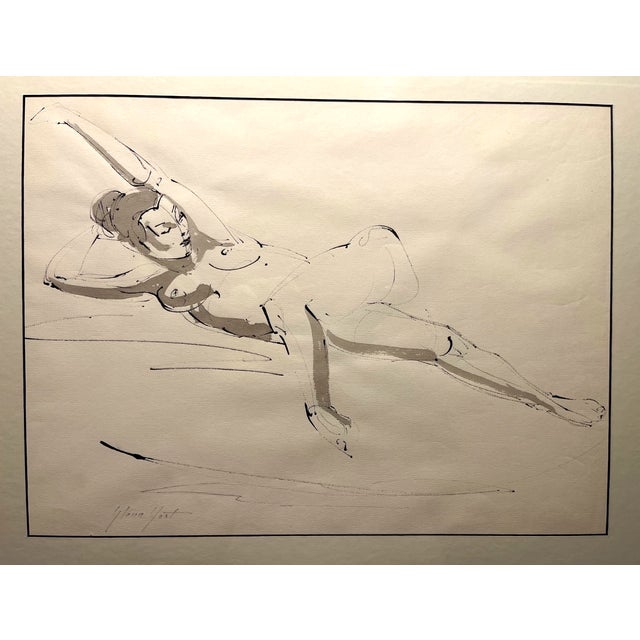 Offered for sale is a beautiful vintage original pen and wash drawing titled “Reclining Figure” by American artist Glenn...