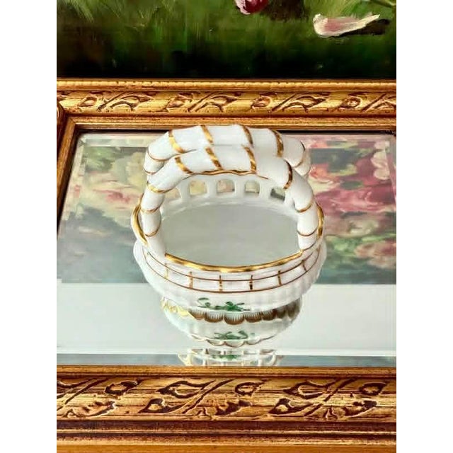 Herend Hungarian Vintage Mini Hand-Painted Porcelain Basket With Handle - Made in Hungary For Sale In Los Angeles - Image 6 of 10