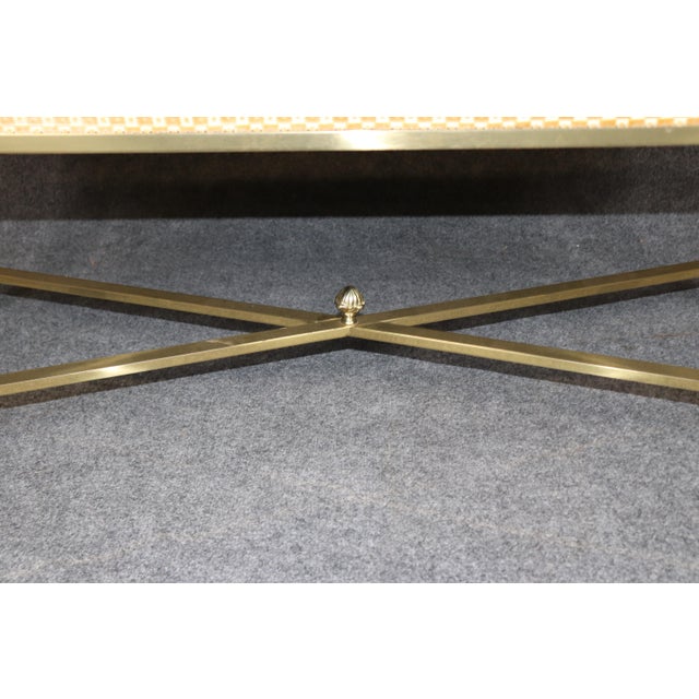French 1970's Maison Jansen Style Brass Upholstered Directoire Bench For Sale - Image 3 of 8