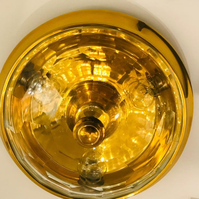 1960s Mid Century Modern Oscar Torlasco Lumi Golden Crystal Flush Ceiling Lamp For Sale In New York - Image 6 of 18