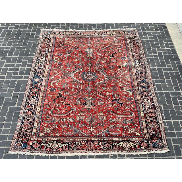 Decorative all over design Antique Heriz rug. Perfect for a living, dining or bedroom. Hard to find size .