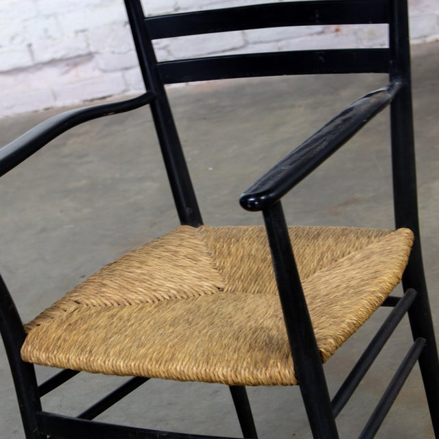 Mid-20th Century Italian MCM Ladderback Armchair Black Frame With Rush Seat Manner of Gio Ponti For Sale - Image 15 of 18