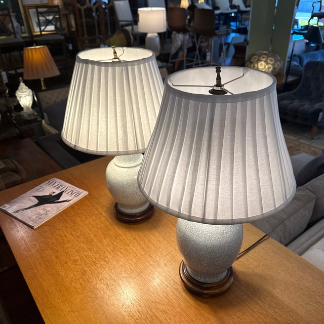 Antique Style Chinese Vase With Crackle Glaze Table Lamps, Pair For Sale - Image 4 of 11
