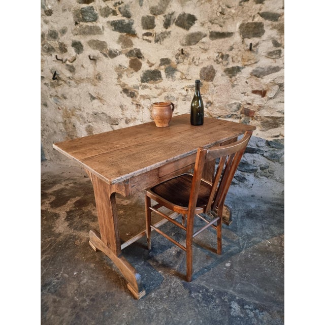 Brown Antique French Oak Farmhouse Trestle Table, Early 1900s For Sale - Image 8 of 17