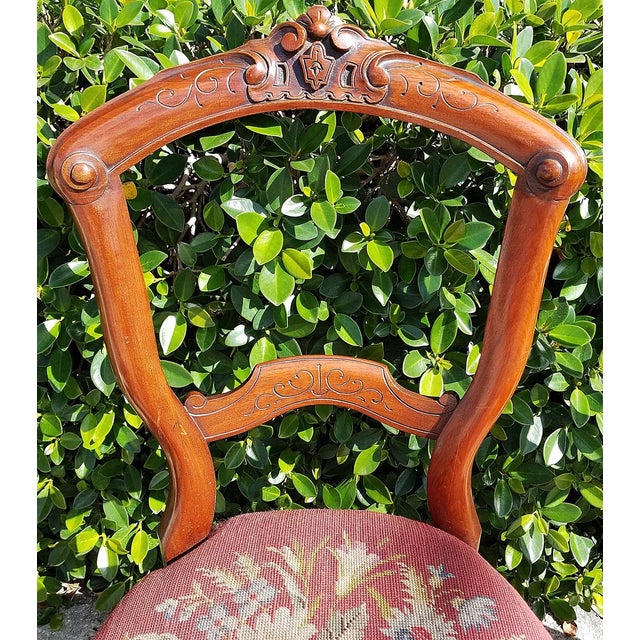 Victorian Late 19th Century American Victorian Needlepoint Parlor Side Chairs- a Pair For Sale - Image 3 of 9