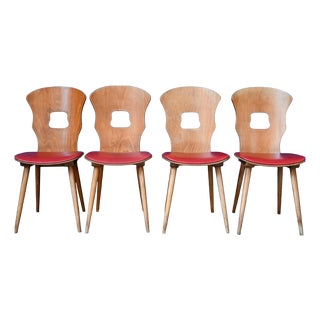 Vintage Retro Gentiane Bistro Chairs with Tapered Legs and Red Faux Leather from Baumann, 1960s, Set of 4 For Sale