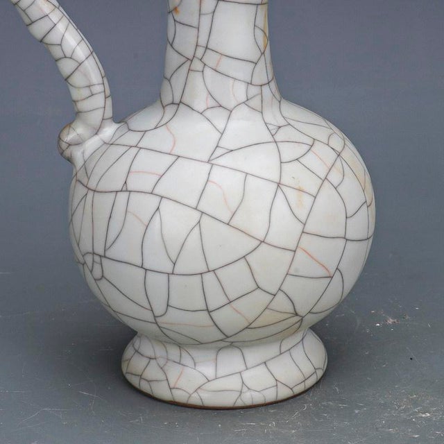 Chinese Ceramic Wine Pot Guan Ware Crackle Glaze Celadon Flagon For Sale - Image 9 of 13