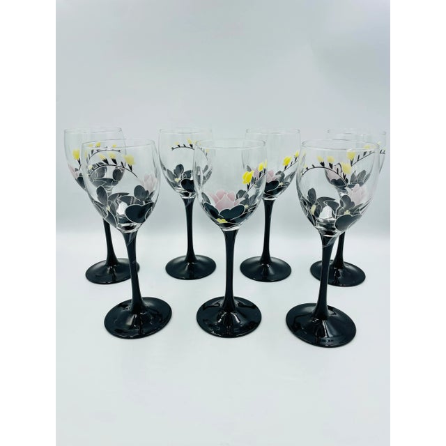 Late 20th Century Floral Wine Glasses From France- Set of 7 For Sale In Los Angeles - Image 6 of 12