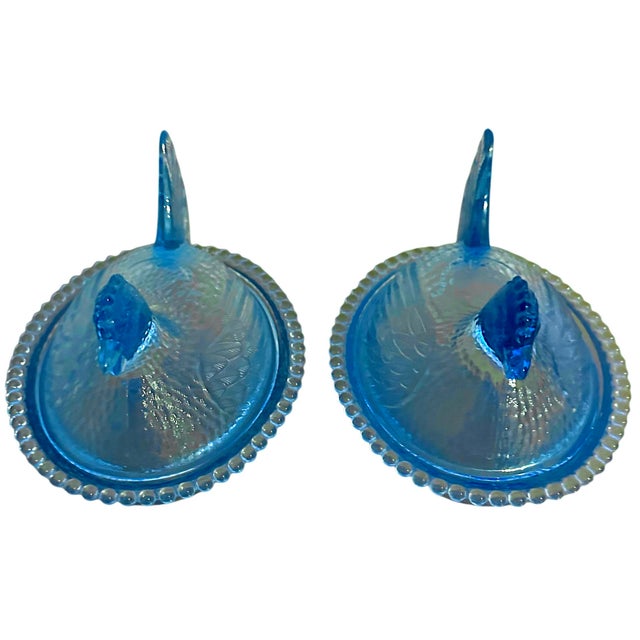 1970s A Pair of Indiana Glass Cornflower Blue Hen on a Nest Covered Dishes For Sale - Image 11 of 12
