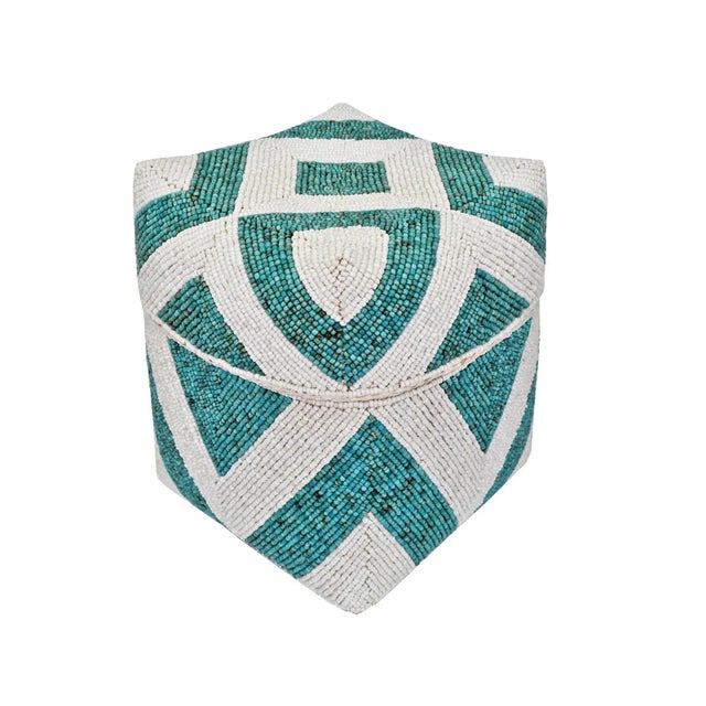 Vintage Turquoise & White Bamboo Beaded Box Medium For Sale - Image 4 of 4