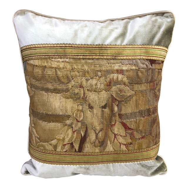 Antique Petite Aubusson Tapestry Decorative Pillow For Sale