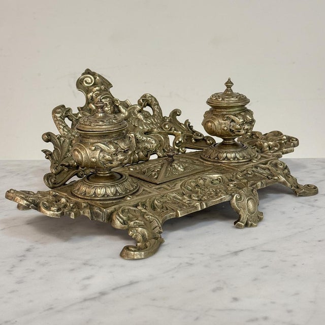 Traditional 19th Century French Bronze Double Inkwell in Renaissance Revival Style For Sale - Image 3 of 18