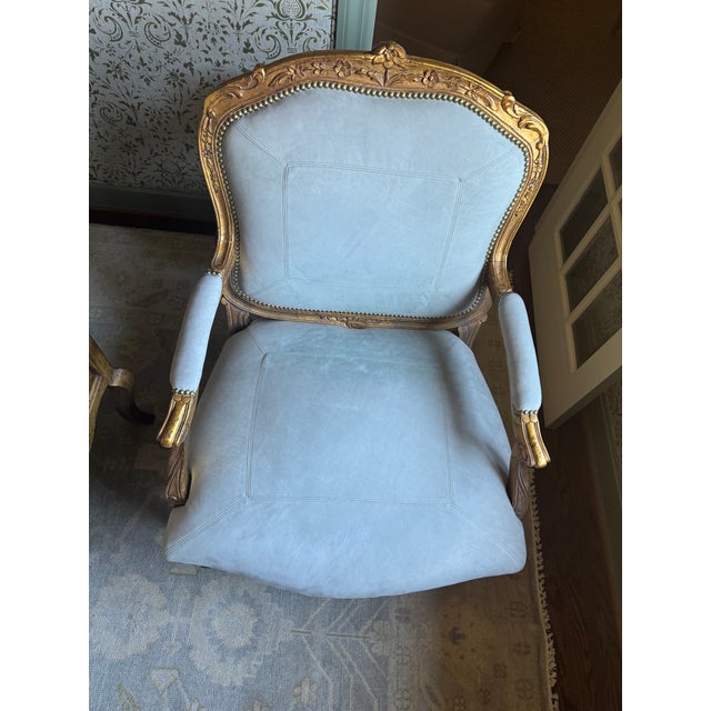 1930s 1930s French Louis XV–Style Carved Armchair (Oversized) With Giltwood Frame For Sale - Image 5 of 6