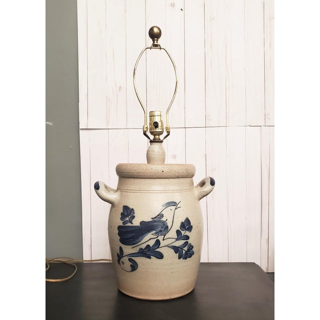 1980s Vintage Stoneware Crock Salt Glaze Lamp With Blue Bird Chairish