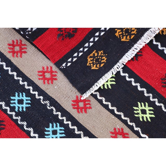 1960s Cabin Style Stripe Design Hand Knotted Oushak Kilim Runner Rug For Sale - Image 9 of 10