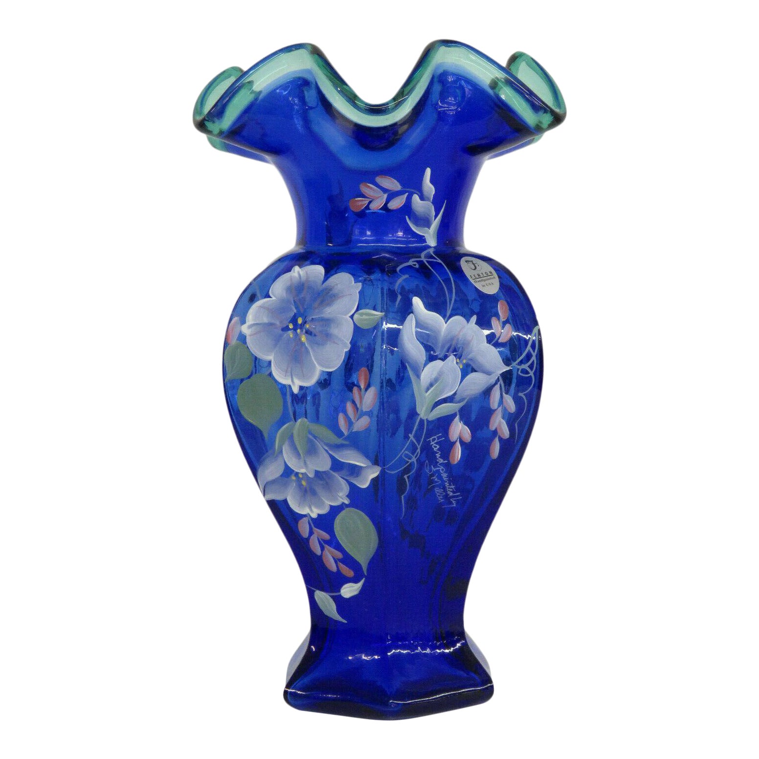 Fenton Glass 75th Anniversary Diamond Jubilee Blue Hand Painted Vase