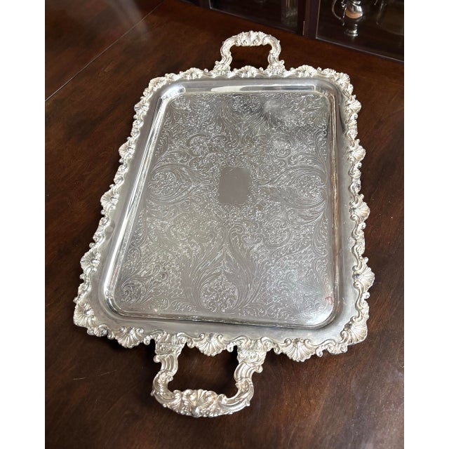 Large Vintage SilverPlate Footed Serving/Bar Tray For Sale In Baltimore - Image 6 of 12