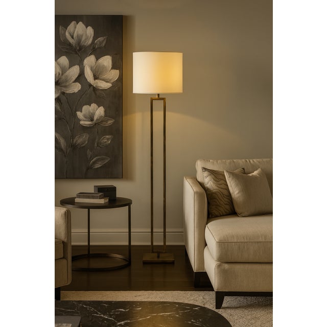 Italian Mira Floor Lamp in Burnished Metal with Fabric Shade For Sale - Image 4 of 5