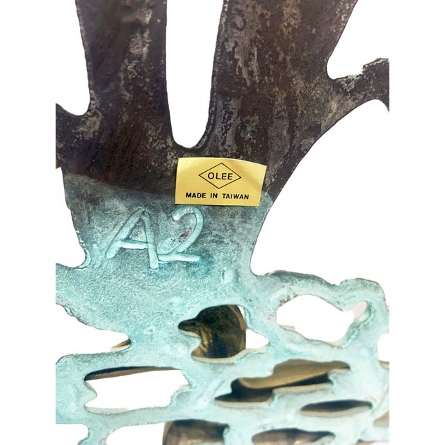 Vintage 1980s Brass and Iron Wall Hanging Ducks on Pond For Sale - Image 6 of 10