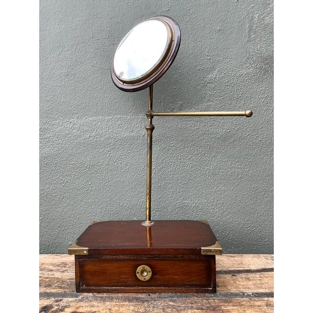 Campaign Vintage Brass and Wood Campaign Vanity Mirror For Sale - Image 3 of 12
