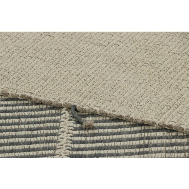 Textile Rug & Kilim’s Contemporary Kilim in Slate Gray, White and Beige Textural Stripes For Sale - Image 7 of 7