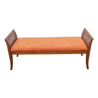 Mid Century Modern Caned Long Upholstered Window Hall End of Bed Bench 6636 For Sale