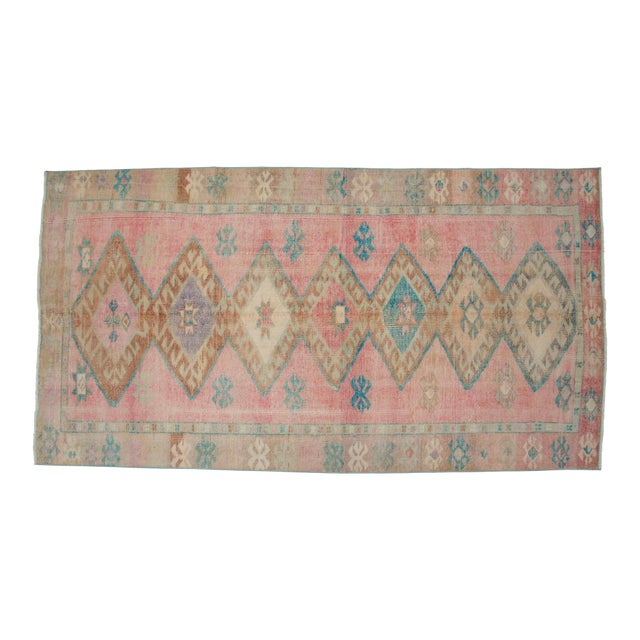 1960s Vintage Muted Color Turkish Area Rug For Sale