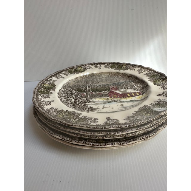 Vintage 1950s Johnson Bros England "The Ice House" 9.75" Diameter Dinner Plates - Set of 5 For Sale - Image 12 of 13