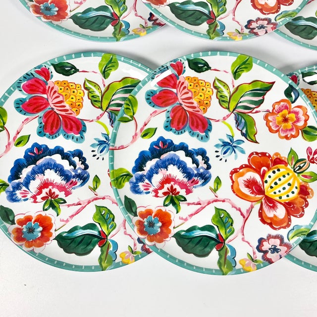 Vintage Boho Chic Coastal Flora Melamine Luncheon Plates - Set of 6 For Sale - Image 4 of 9