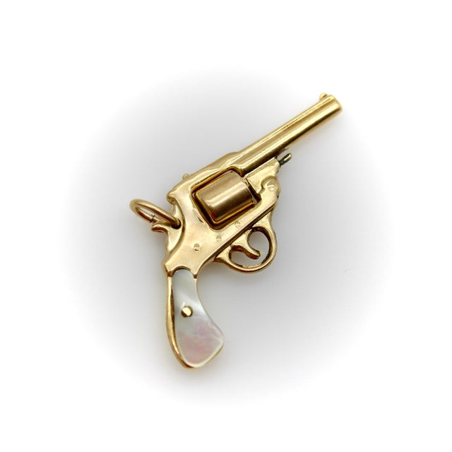 1980s Vintage 14k Gold & Mother-of-Pearl Miniature Gun Pendant or Charm For Sale - Image 5 of 8