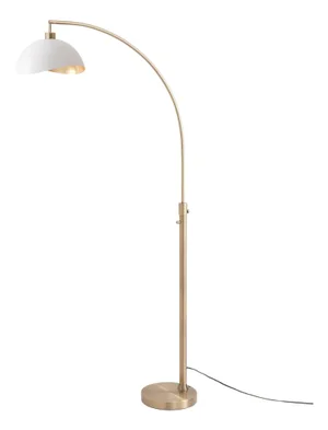 Luna Bella Arc Floor Lamp - Weathered Brass Solid Steel, Sculptural Half-Dome White and Gold Shade, Dimmable, 75in Tall Statement Lighting by Nova