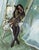 Ashore by Nadezda | Oil on panel Painting of a woman sitting on a chair in a room. For Sale